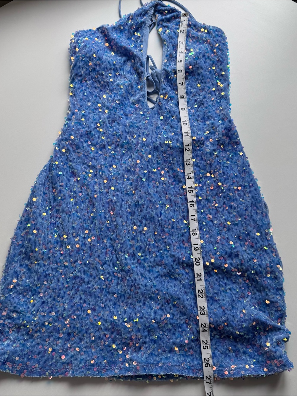 Lucy in the Sky Iridescent Light Blue Sequin Halter mini dress - Picture 10 of 11